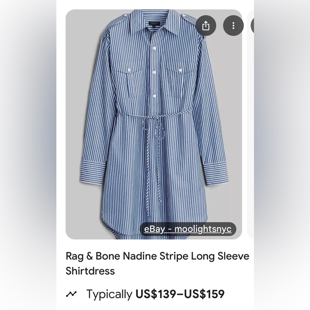 rag&bone EUC Blue Check Button-Up Shirt Dress size L